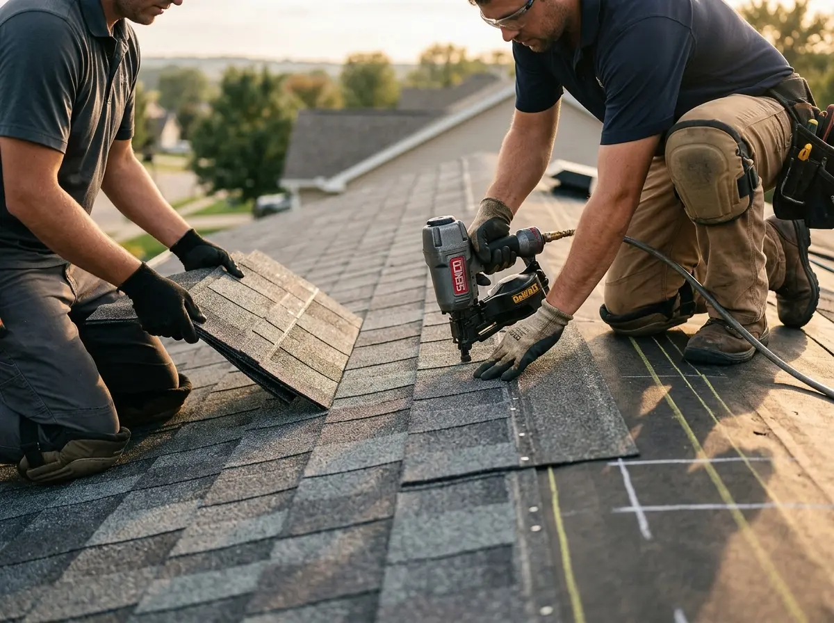Professional roofer working on a residential roof in Boyes Hot Springs